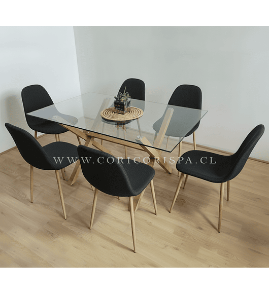 Comedor Medlock 140x90cms +  6 Sillas Scoop Lino