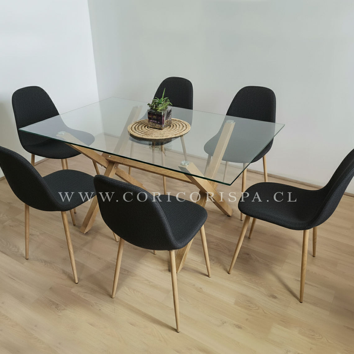Comedor Medlock 140x90cms +  6 Sillas Scoop Lino 1