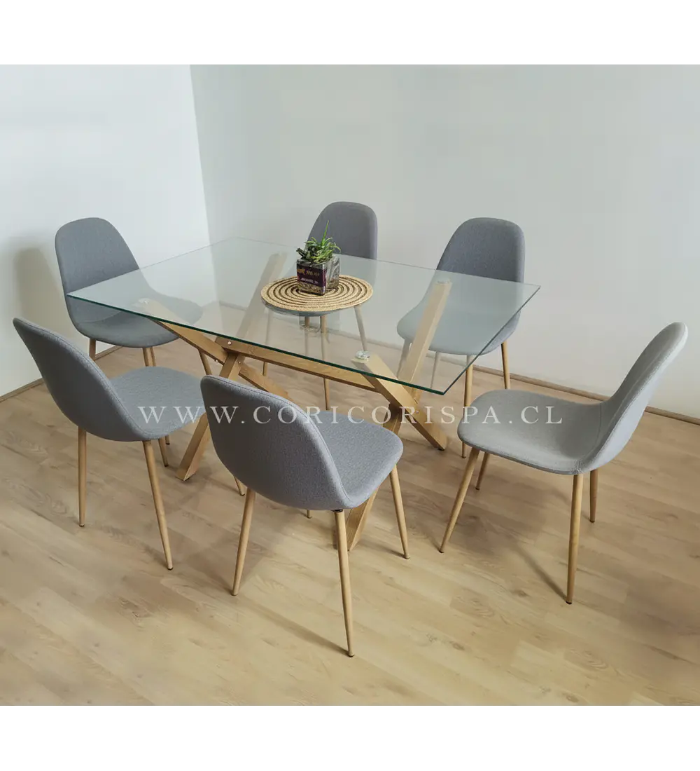 Comedor Medlock 140x90cms +  6 Sillas Scoop Lino