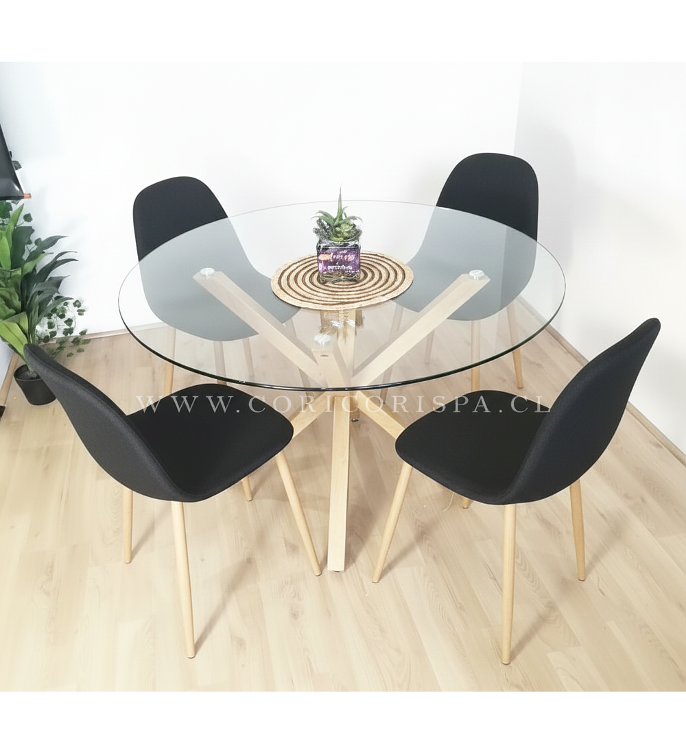 Comedor Warwick 100cm + 4 Sillas Scoop Lino