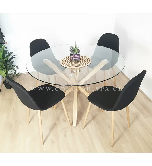 Comedor Warwick 100cm + 4 Sillas Scoop Lino