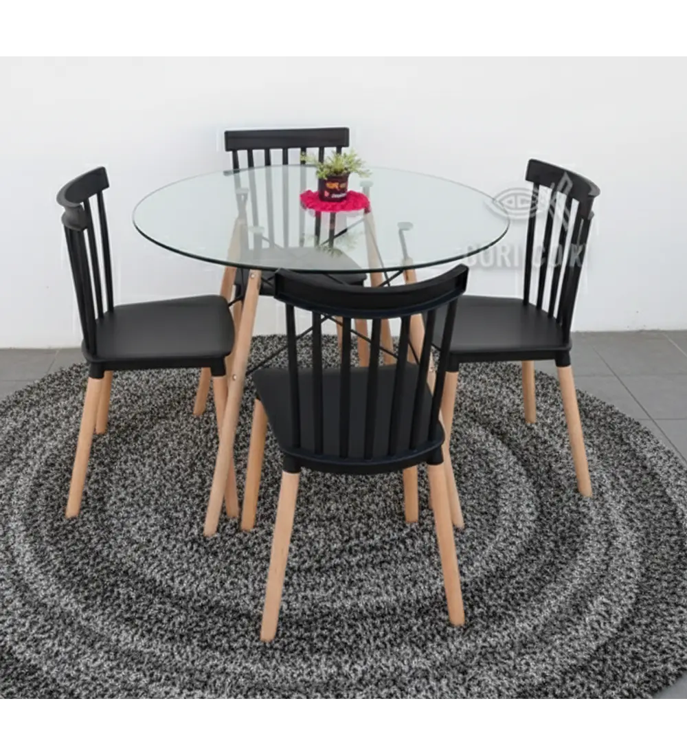 Comedor Mesa Eames 100cms Vidrio + 4 Sillas Windsor 