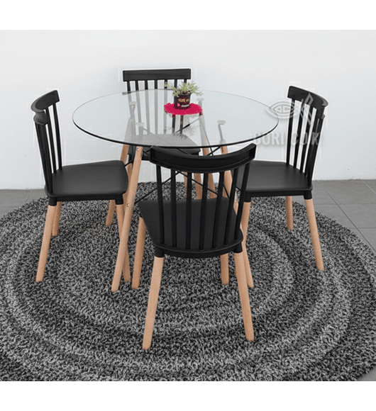 Comedor Mesa Eames 100cms Vidrio + 4 Sillas Windsor 