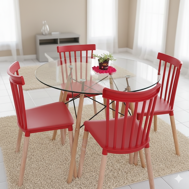 Comedor Mesa Eames 100cms Vidrio + 4 Sillas Windsor  5