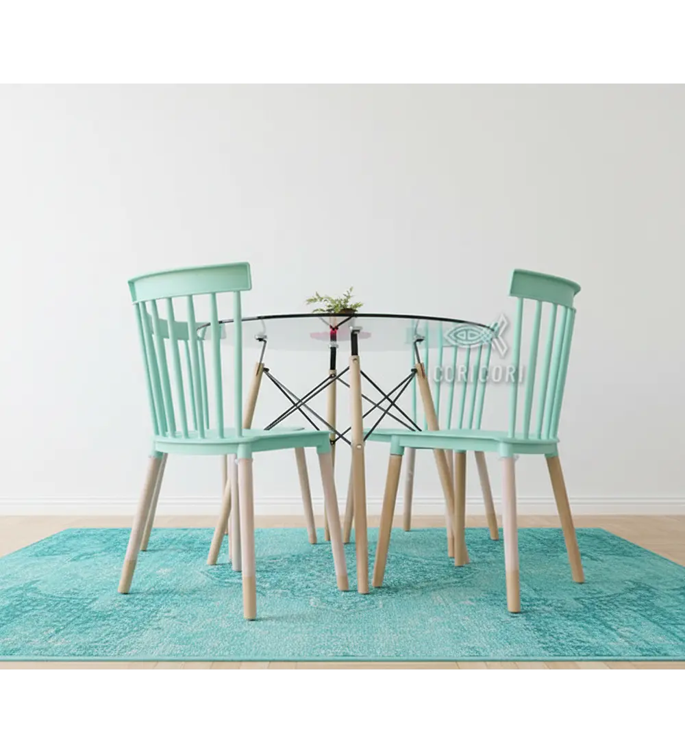 Comedor Mesa Eames 100cms Vidrio + 4 Sillas Windsor 