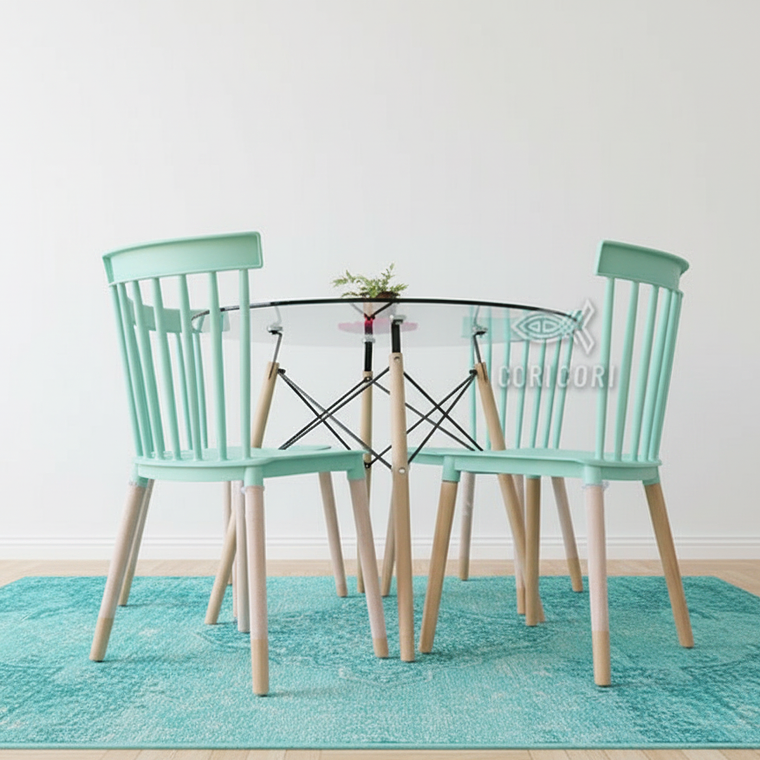 Comedor Mesa Eames 100cms Vidrio + 4 Sillas Windsor  2