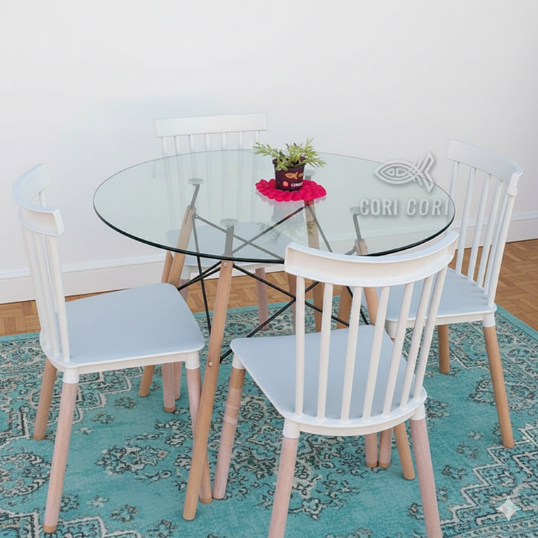 Comedor Mesa Eames 100cms Vidrio + 4 Sillas Windsor  10