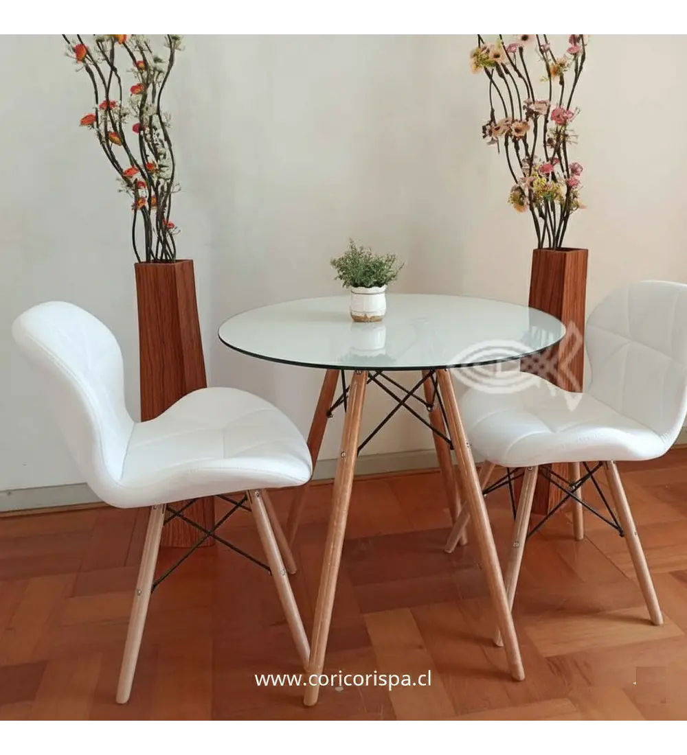 Comedor Eames 80cms + 2 Sillas Eames Mariposa Ecocuero