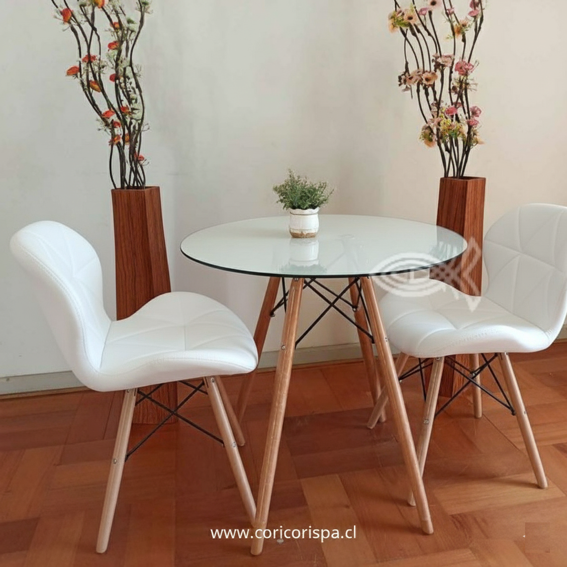 Comedor Eames 80cms + 2 Sillas Eames Mariposa Ecocuero 3