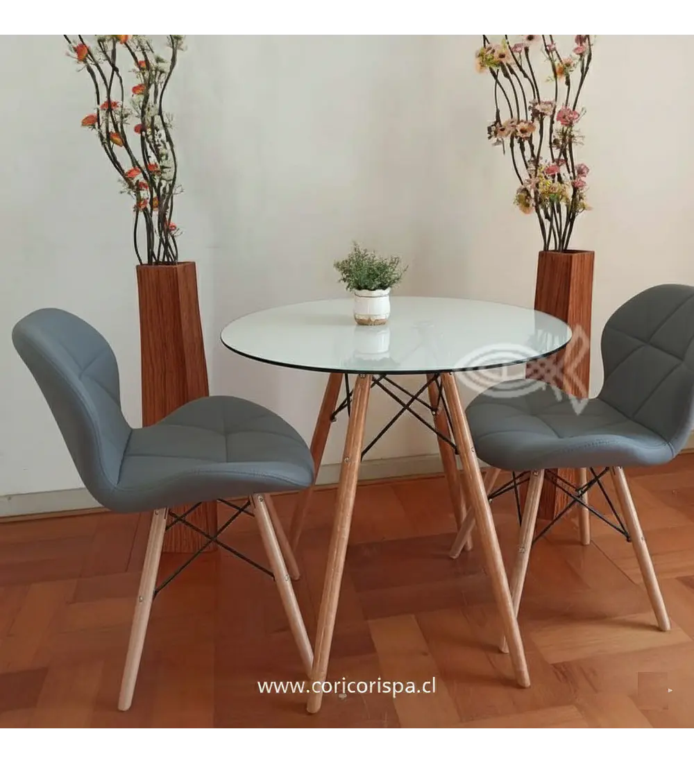 Comedor Eames 80cms + 2 Sillas Eames Mariposa Ecocuero