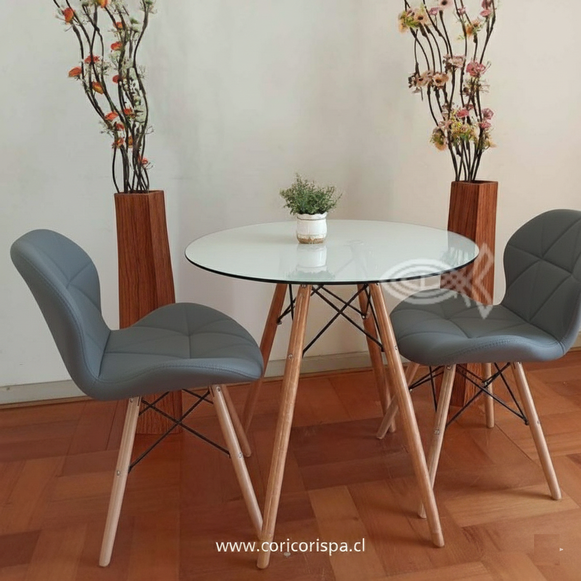 Comedor Eames 80cms + 2 Sillas Eames Mariposa Ecocuero 4