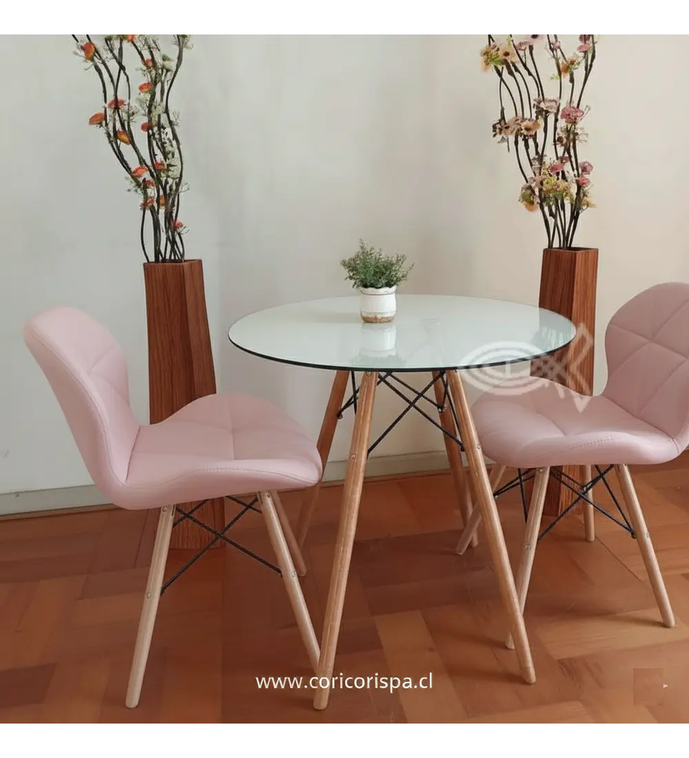 Comedor Eames 80cms + 2 Sillas Eames Mariposa Ecocuero