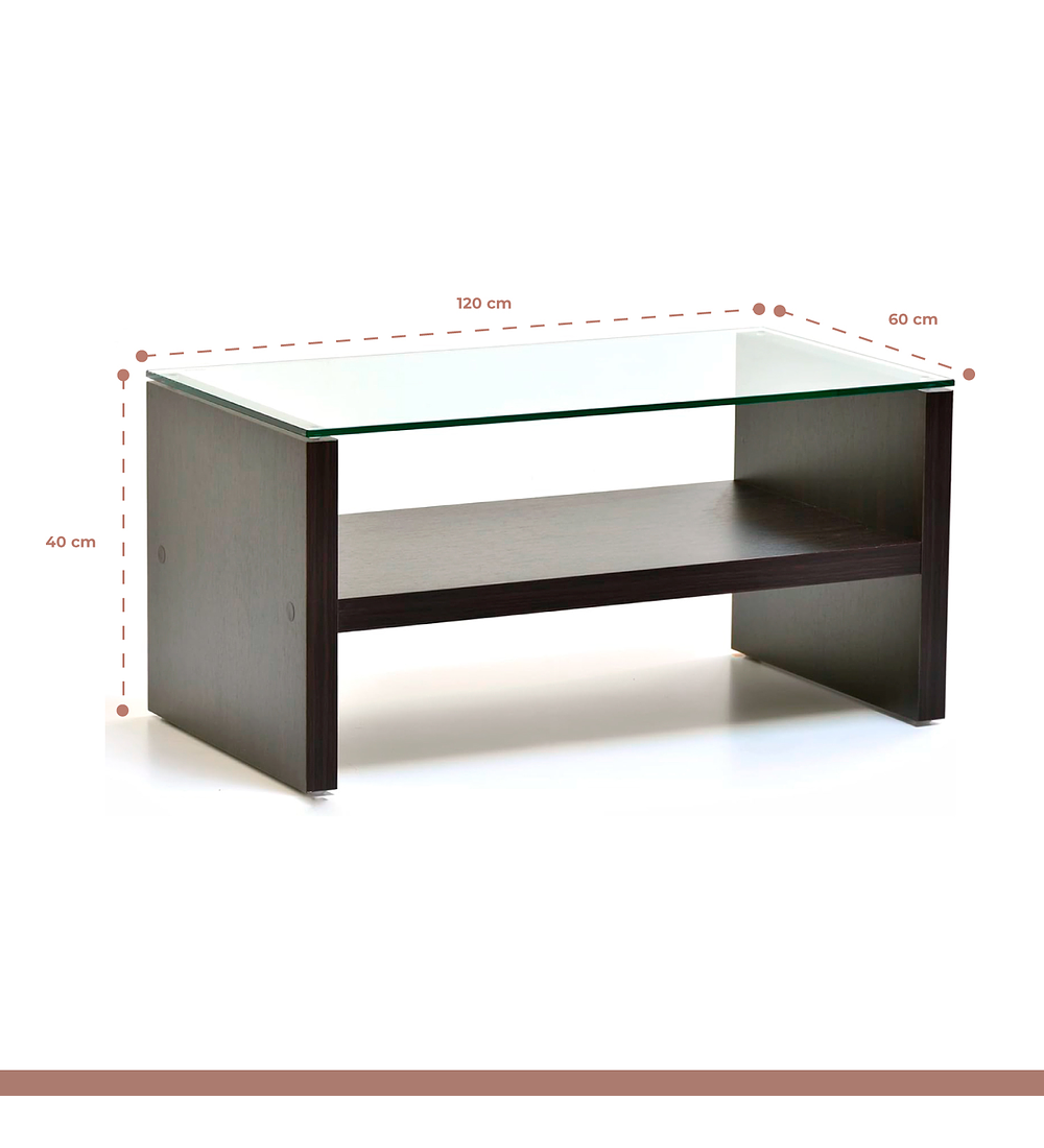 Mesa de Centro Moderna Madera Walnut Wood Vidrio