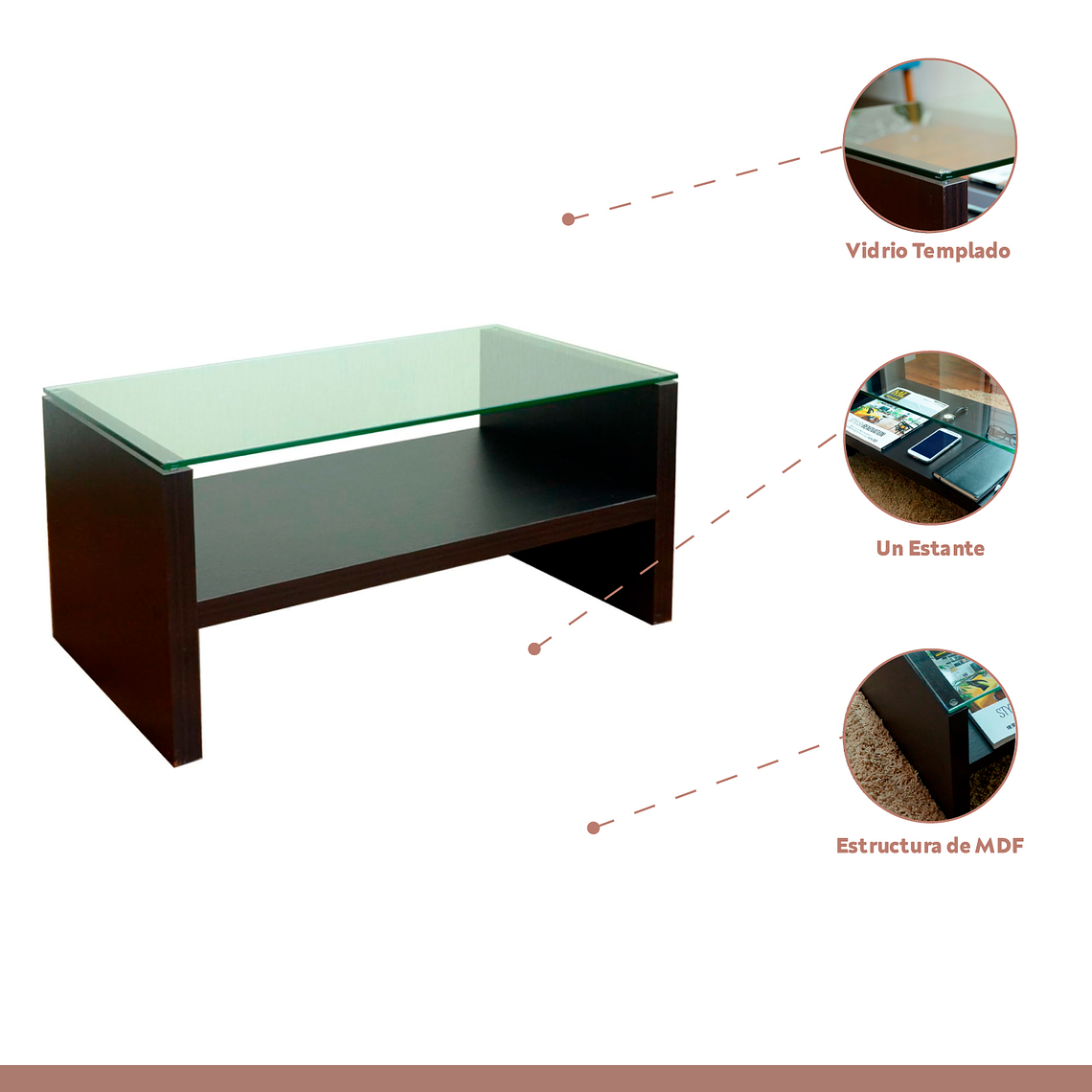 Mesa de Centro Moderna Madera Walnut Wood Vidrio 2