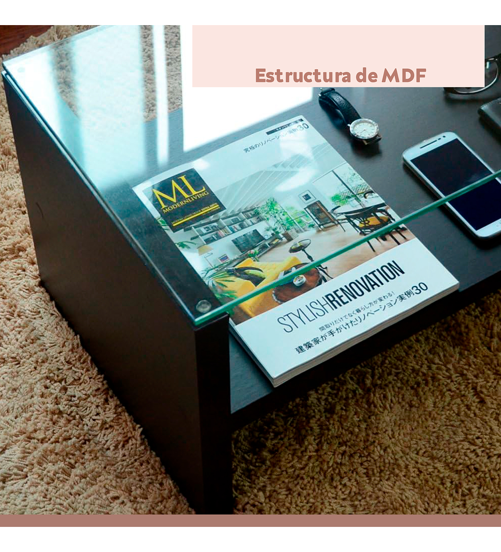 Mesa de Centro Moderna Madera Walnut Wood Vidrio