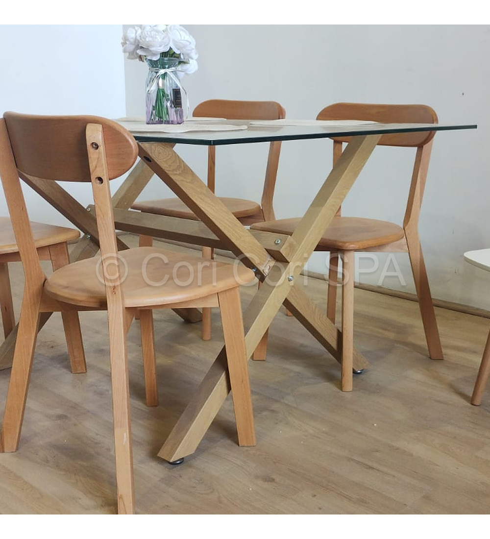 Comedor Medlock 140x90cm + 4 Sillas Fresno de Madera