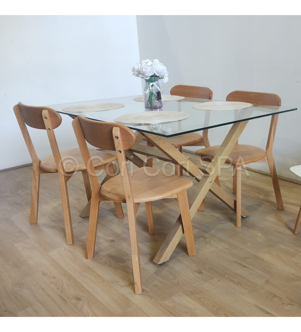 Comedor Medlock 140x90cm + 4 Sillas Fresno de Madera