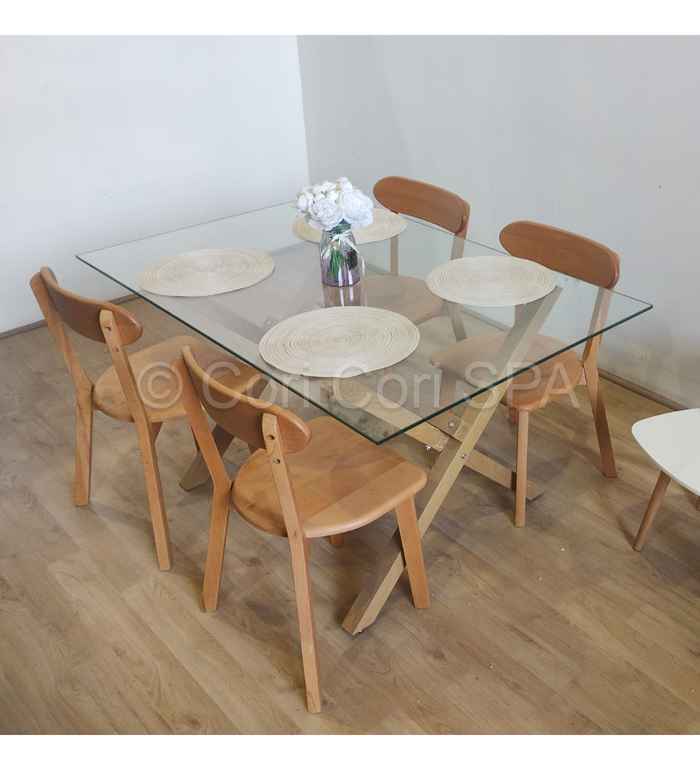 Comedor Medlock 140x90cm + 4 Sillas Fresno de Madera