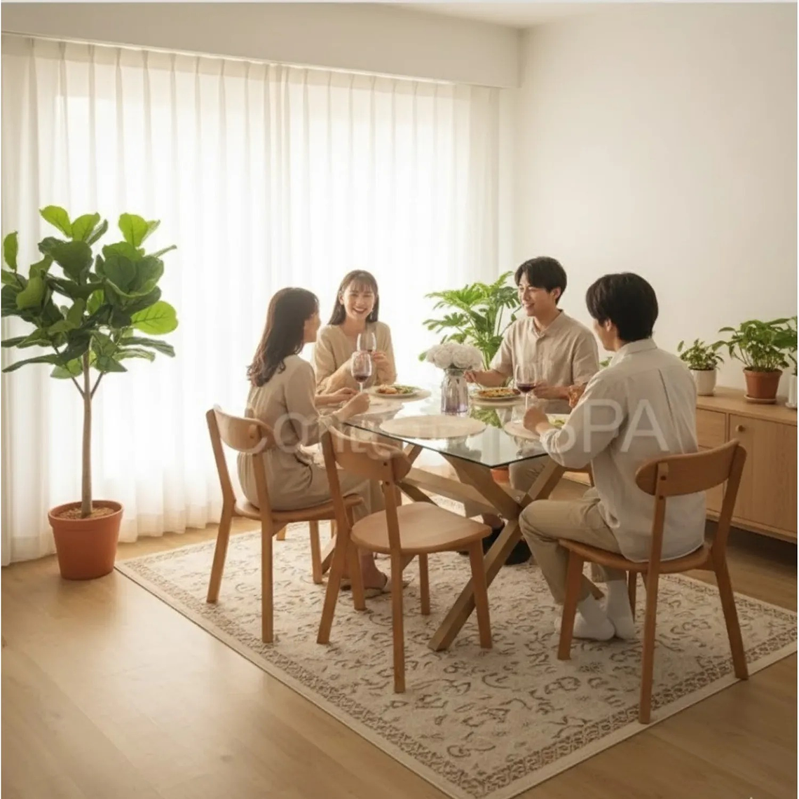 Comedor Medlock 140x90cm + 4 Sillas Fresno de Madera 10