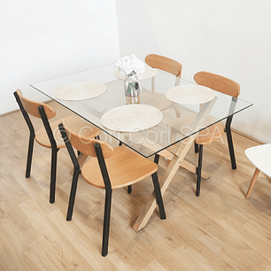 Comedor Medlock 140x90cm + 4 Sillas Fresno de Madera