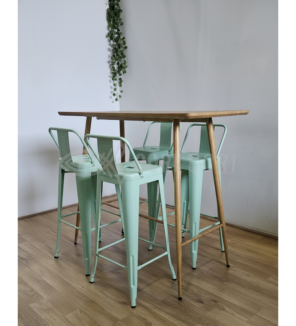 Mesa Alta Bar Wood + 4 Taburetes Tolix