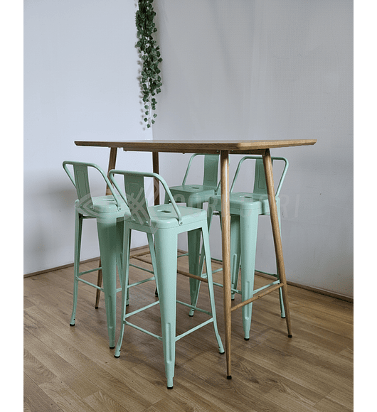 Mesa Alta Bar Wood + 4 Taburetes Tolix