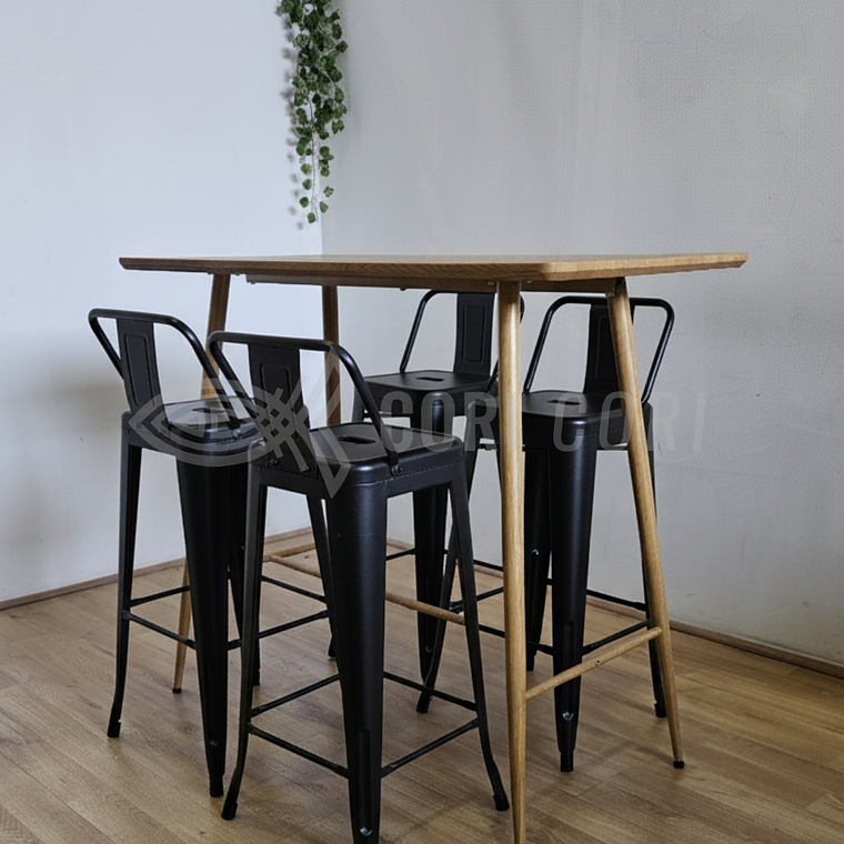 Mesa Alta Bar Wood + 4 Taburetes Tolix 3