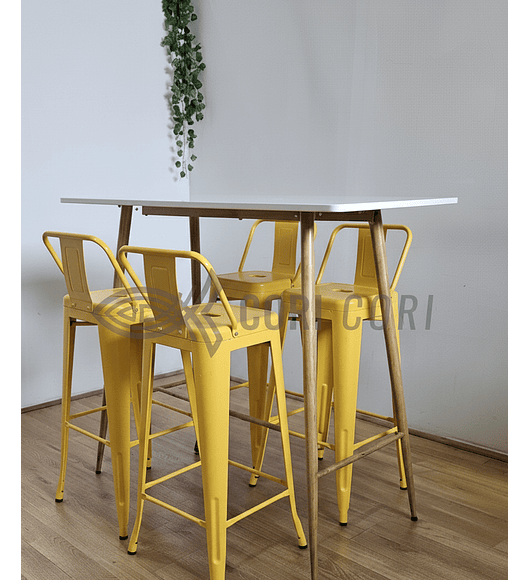 Mesa Alta Bar Blanca + 4 Taburetes Tolix