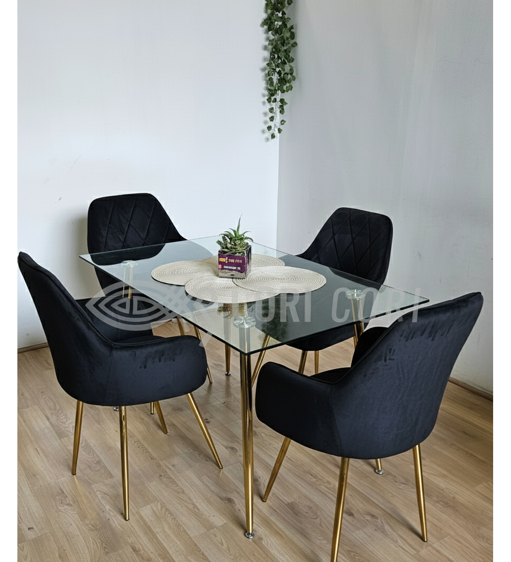 Comedor Rubi Gold 130x80cms  + 4 Sitiales Diamante