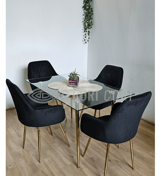 Comedor Rubi Gold 130x80cms  + 4 Sitiales Diamante