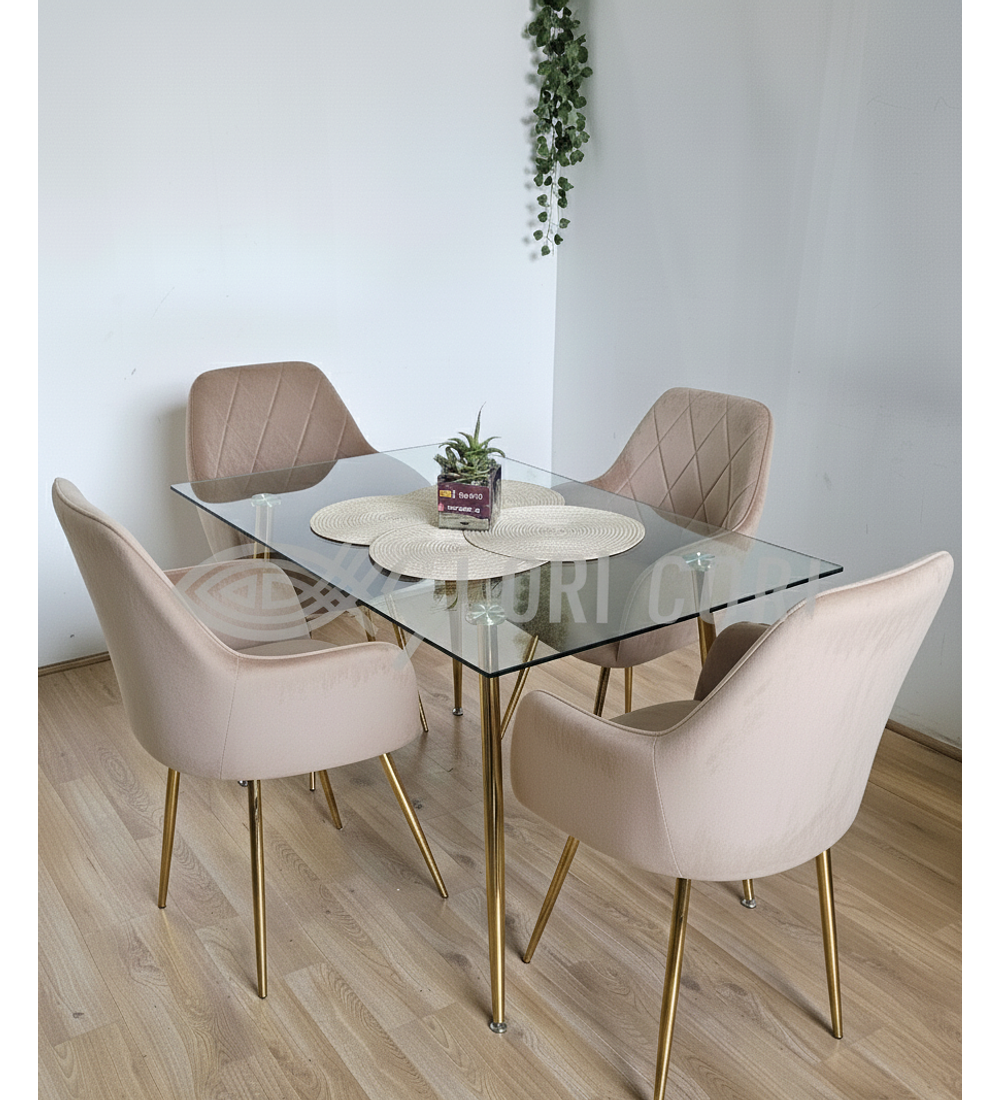 Comedor Rubi Gold 130x80cms  + 4 Sitiales Diamante