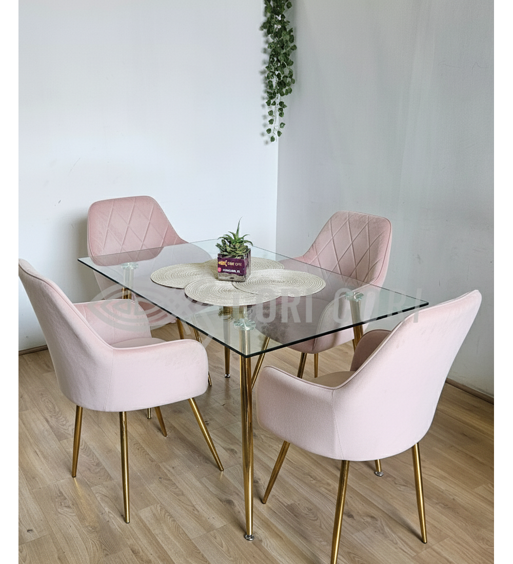 Comedor Rubi Gold 130x80cms  + 4 Sitiales Diamante