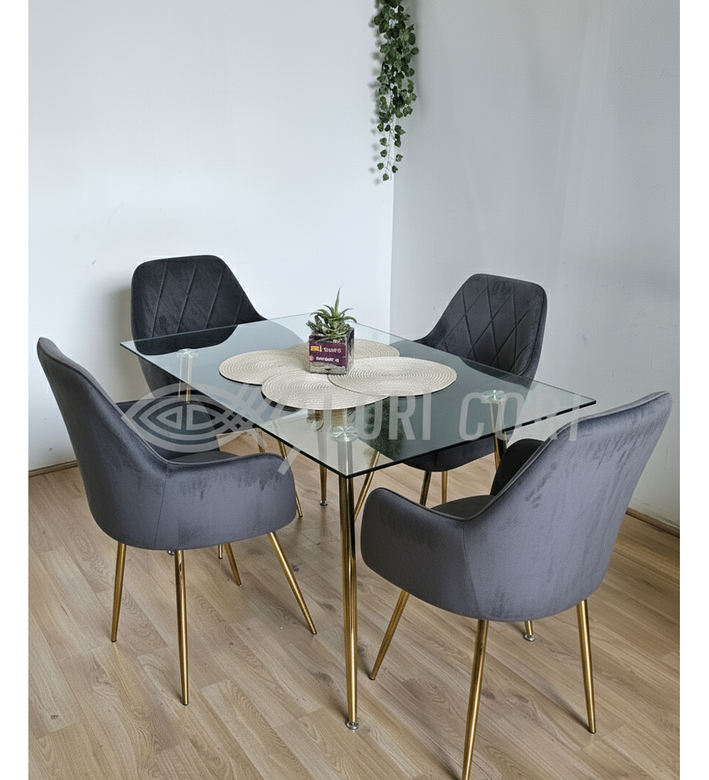 Comedor Rubi Gold 130x80cms  + 4 Sitiales Diamante