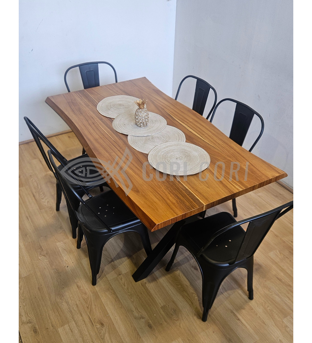 Juego de Comedor Medlock Rústica 160x90 cm + 6 Sillas Tolix Industriales