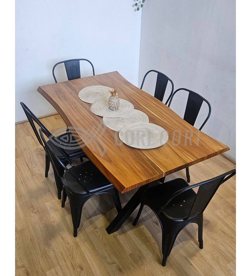 Juego de Comedor Medlock Rústica 160x90 cm + 6 Sillas Tolix Industriales