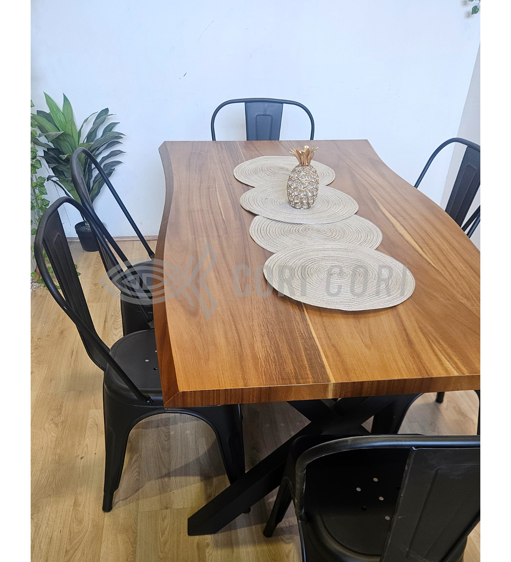 Juego de Comedor Medlock Rústica 160x90 cm + 6 Sillas Tolix Industriales