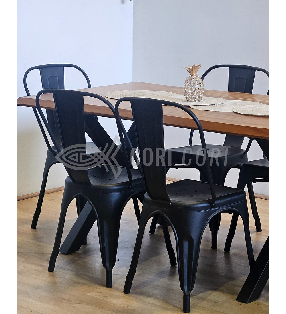 Juego de Comedor Medlock Rústica 160x90 cm + 6 Sillas Tolix Industriales