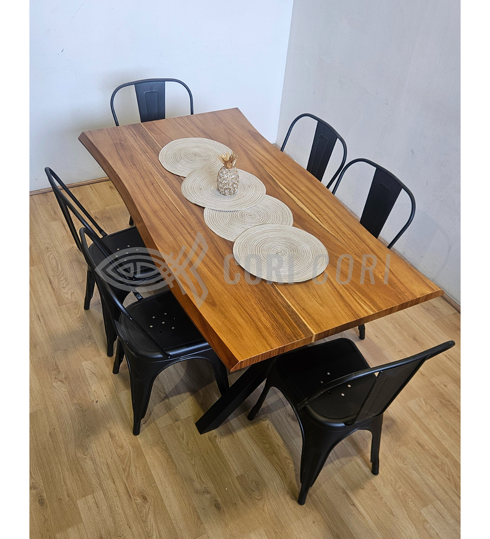 Juego de Comedor Medlock Rústica 160x90 cm + 6 Sillas Tolix Industriales