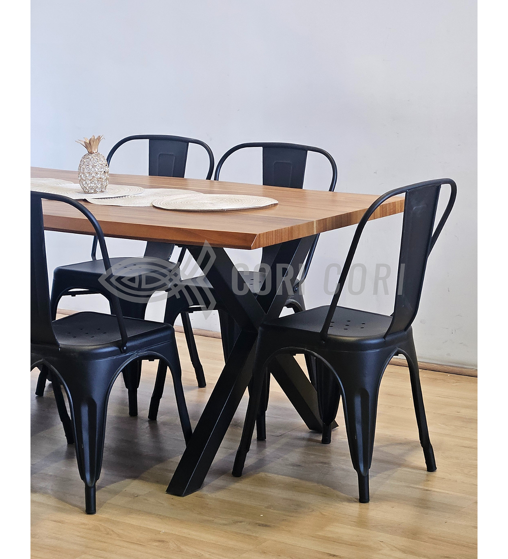 Juego de Comedor Medlock Rústica 160x90 cm + 6 Sillas Tolix Industriales