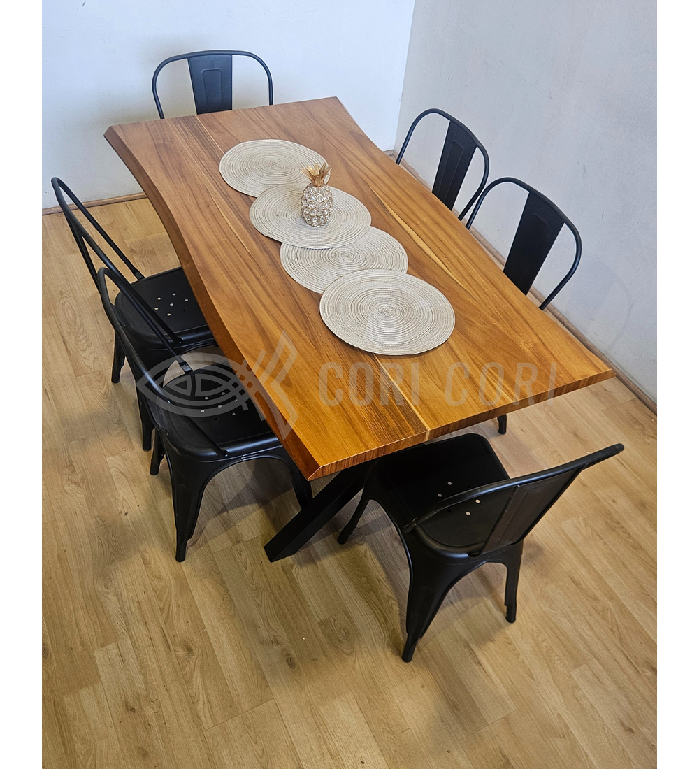 Juego de Comedor Medlock Rústica 160x90 cm + 6 Sillas Tolix Industriales