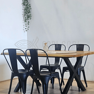 Juego de Comedor Medlock Rústica 160x90 cm + 4 Sillas Tolix Industriales