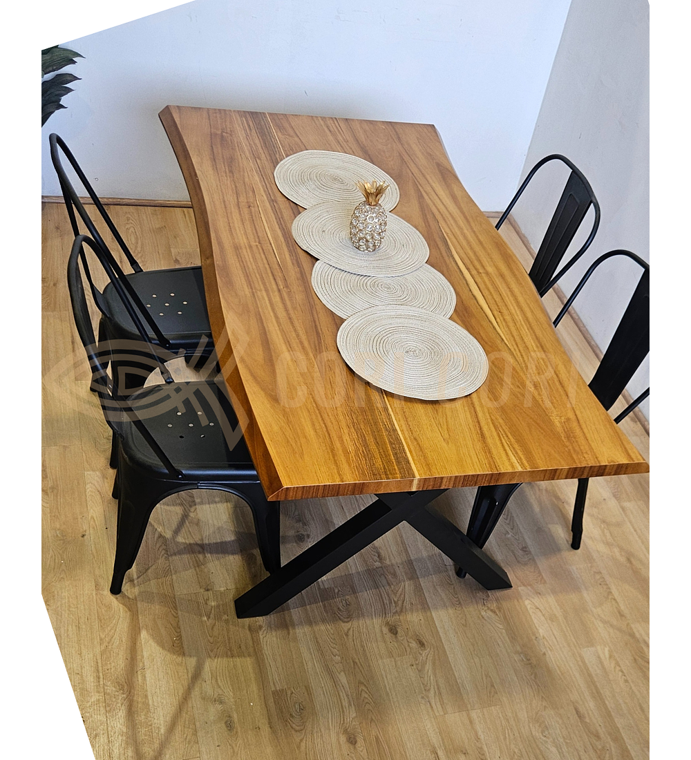 Juego de Comedor Medlock Rústica 160x90 cm + 4 Sillas Tolix Industriales