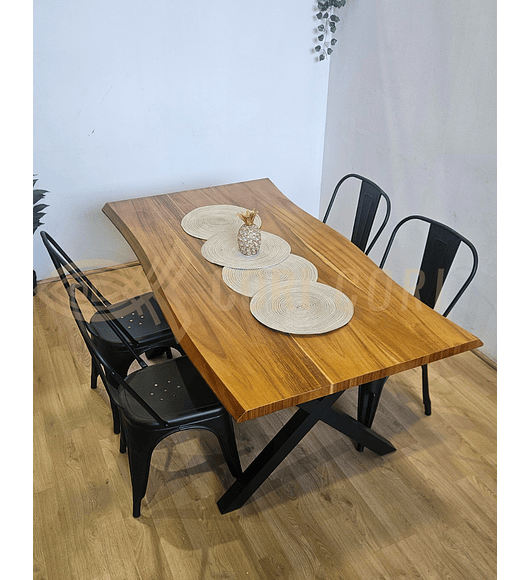 Juego de Comedor Medlock Rústica 160x90 cm + 4 Sillas Tolix Industriales