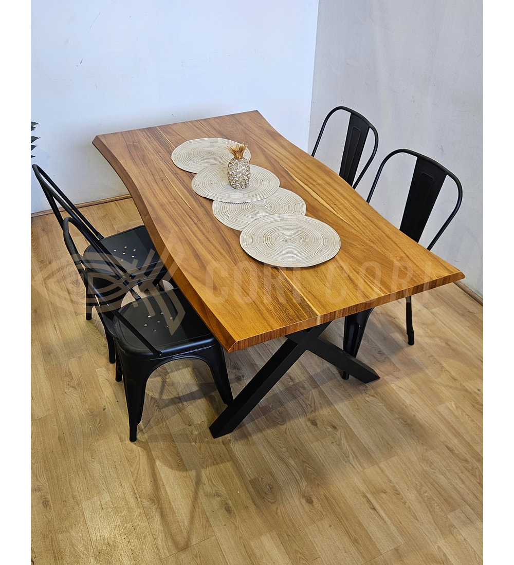 Juego de Comedor Medlock Rústica 160x90 cm + 4 Sillas Tolix Industriales