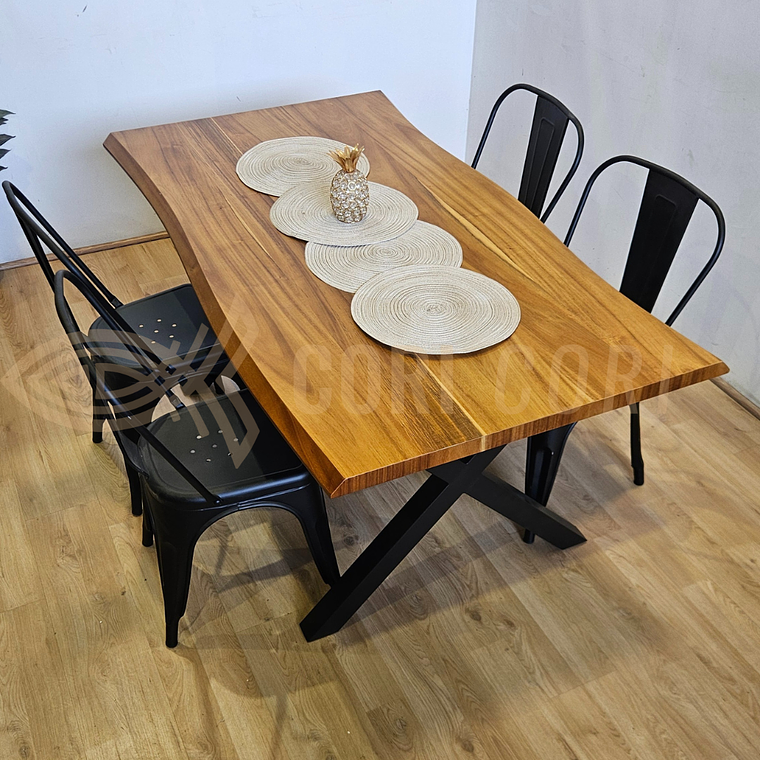 Juego de Comedor Medlock Rústica 160x90 cm + 4 Sillas Tolix Industriales 5