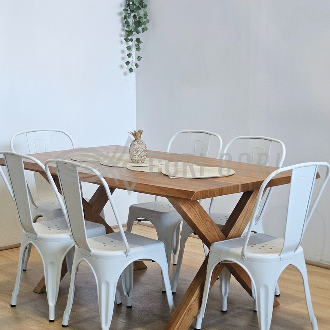 Juego de Comedor Medlock Rústica 160x90 cm + 6 Sillas Tolix Industriales 1