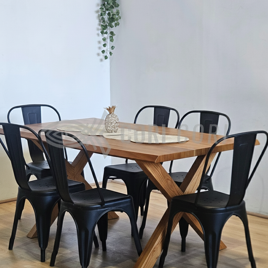 Juego de Comedor Medlock Rústica 160x90 cm + 6 Sillas Tolix Industriales 11