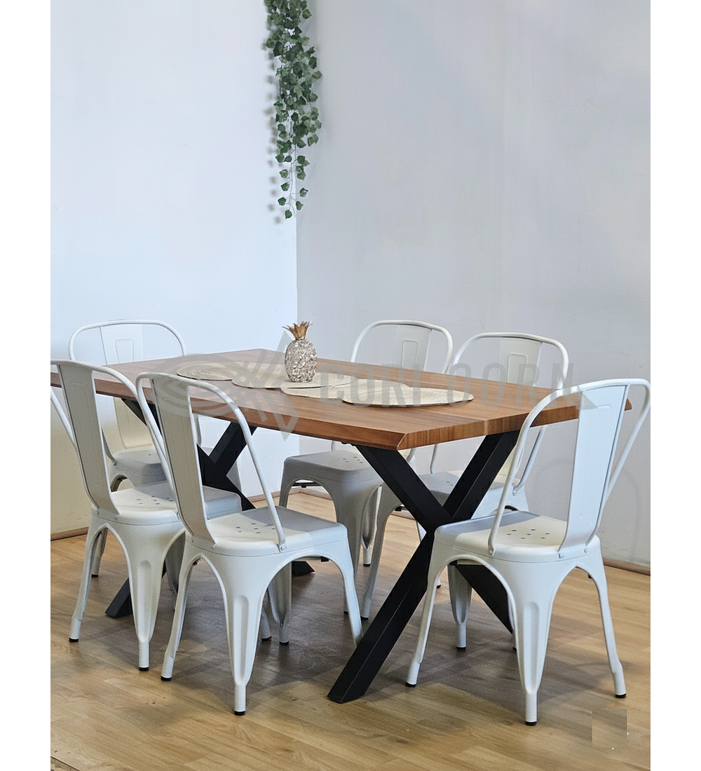 Juego de Comedor Medlock Rústica 160x90 cm + 6 Sillas Tolix Industriales