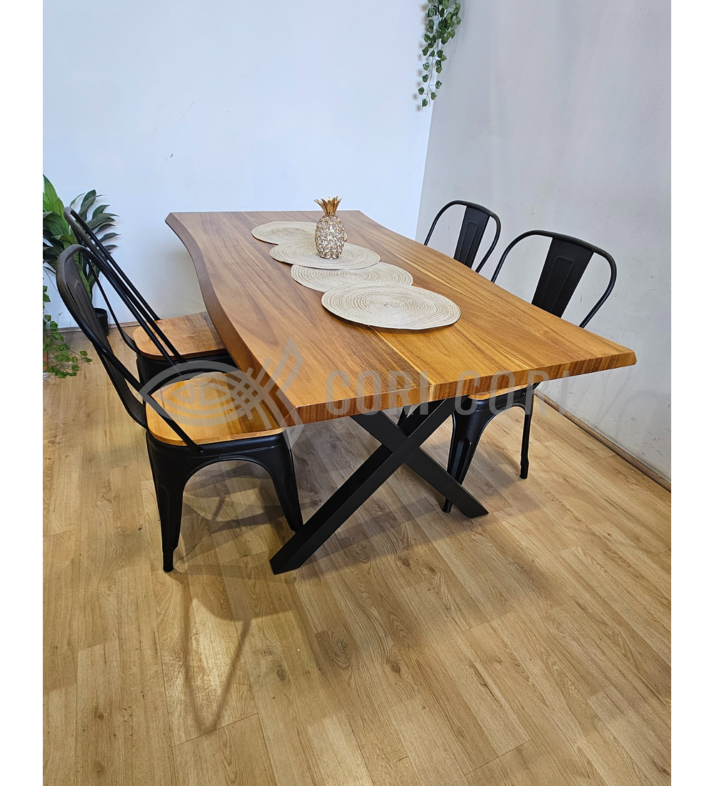 Juego de Comedor Medlock Rústica 160x90 cm + 4 Sillas Tolix Industriales (Madera)