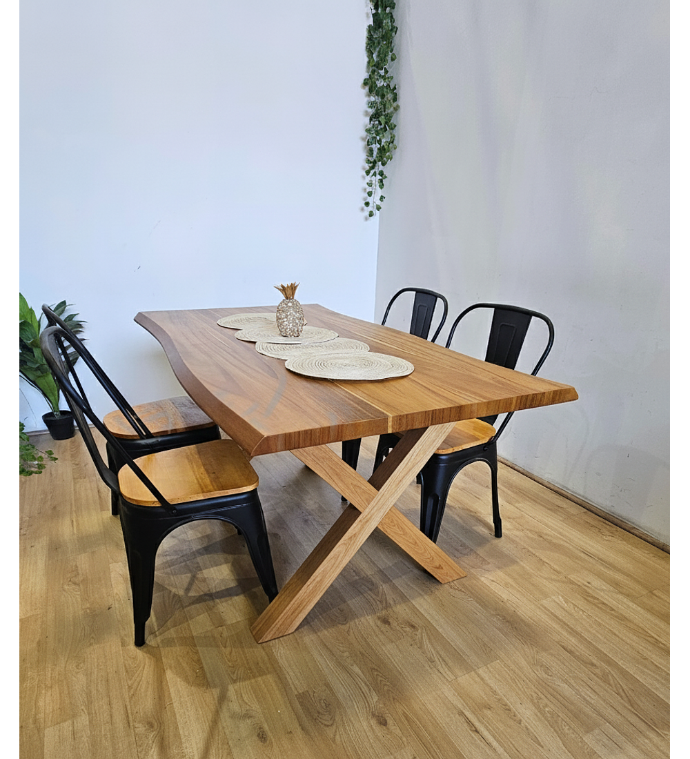 Juego de Comedor Medlock Rústica 160x90 cm + 4 Sillas Tolix Industriales (Madera)